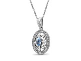 Sky Blue Topaz And White Diamond Sterling Silver Pendant With Chain 0.50ctw