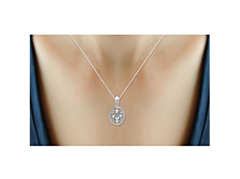 Sky Blue Topaz And White Diamond Sterling Silver Pendant With Chain 0 ...