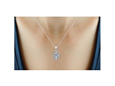 Sky Blue Topaz And White Diamond Sterling Silver Pendant With Chain 0.50ctw