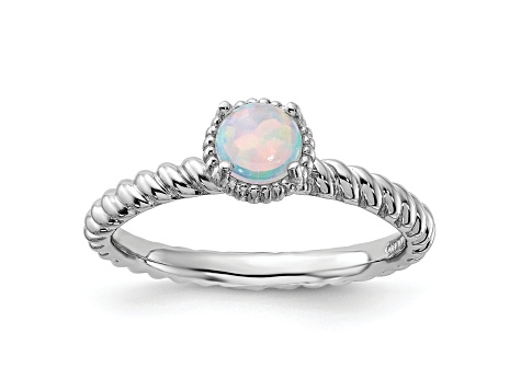 Sterling Silver Stackable Expressions Lab Created Opal Ring