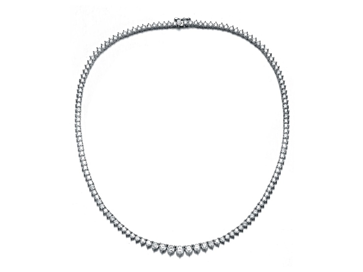 Clear Cubic Zirconia, Rhodium Plated over Brass Graduated Tennis Chain Necklace