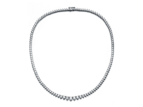 Clear Cubic Zirconia, Rhodium Plated over Brass Graduated Tennis Chain Necklace