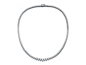Clear Cubic Zirconia, Rhodium Plated over Brass Graduated Tennis Chain Necklace