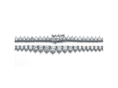 Clear Cubic Zirconia, Rhodium Plated over Brass Graduated Tennis Chain Necklace