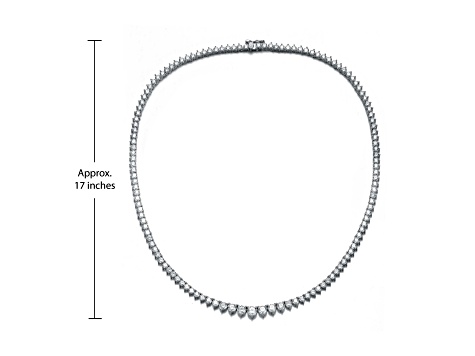 Clear Cubic Zirconia, Rhodium Plated over Brass Graduated Tennis Chain Necklace