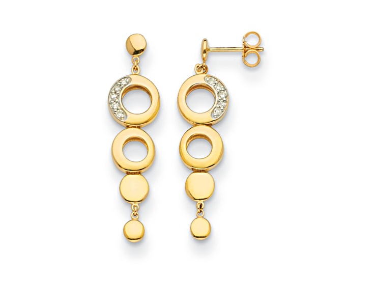 14K Yellow Gold Diamond Circle Dangle Post Earrings