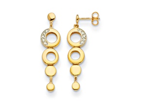 14K Yellow Gold Diamond Circle Dangle Post Earrings