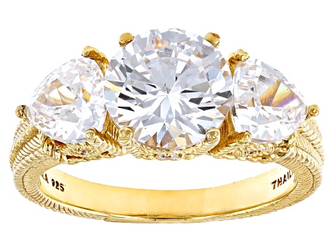 Judith Ripka Bella Luce® Diamond Simulant 14K Yellow Gold Clad 3-Stone Ring 6.60ctw