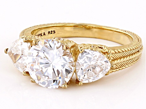 Judith Ripka Bella Luce® Diamond Simulant 14K Yellow Gold Clad 3-Stone Ring 6.60ctw
