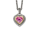 Sterling Silver Antiqued with 14K Accent 8mm Created Pink Sapphire Necklace