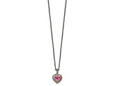 Sterling Silver Antiqued with 14K Accent 8mm Created Pink Sapphire Necklace