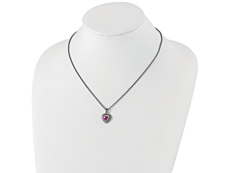 Sterling Silver Antiqued with 14K Accent 8mm Created Pink Sapphire Necklace