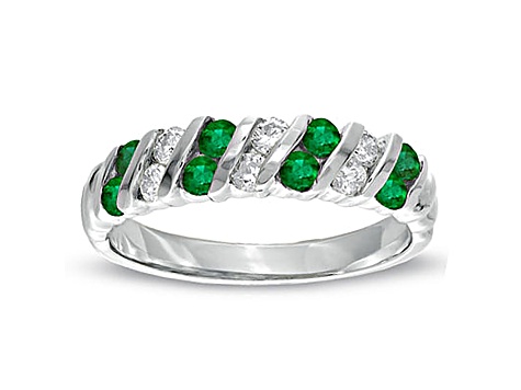 0.64ctw Emerald and Diamond Band Ring in 14k White Gold