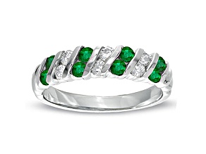 0.64ctw Emerald and Diamond Band Ring in 14k White Gold