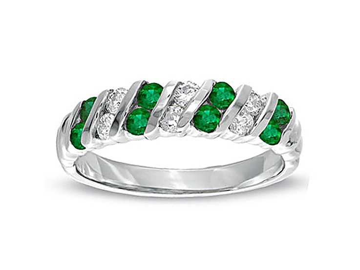 0.64ctw Emerald and Diamond Band Ring in 14k White Gold