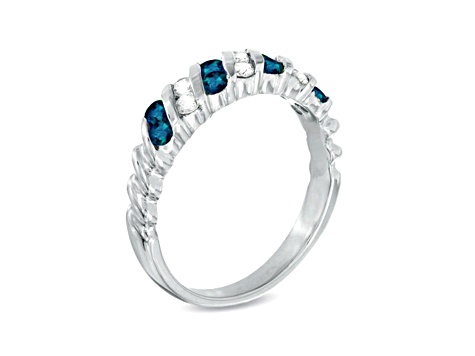 0.80ctw Sapphire and Diamond Band Ring in 14k White Gold