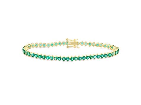 Round Lab Created Emerald 14K Yellow Gold Over Sterling Silver Tennis Bracelet 4.93ctw