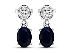 1.50ctw 14K White Gold Blue Sapphire and White Diamond Halo Earrings