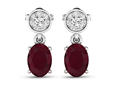 1.70ctw 14K White Gold  Red Ruby and White Diamond Halo Earrings