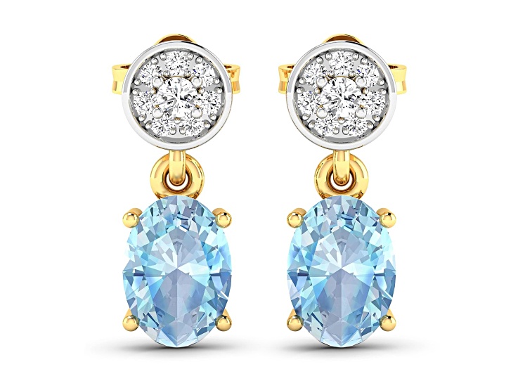 1.02ctw 14K Yellow Gold Aquamarine and White Diamond Halo Earrings