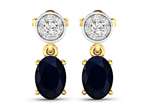 1.50ctw 14K Yellow Gold Blue Sapphire and White Diamond Halo Earrings
