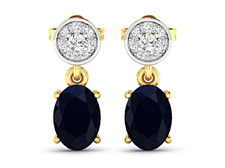 1.50ctw 14K Yellow Gold Blue Sapphire and White Diamond Halo Earrings