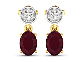 1.70ctw 14K Yellow Gold Red Ruby and White Diamond Halo Earrings