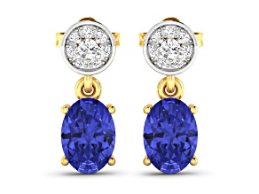 1.24ctw 14K Yellow Gold Tanzanite and White Diamond Halo Earrings