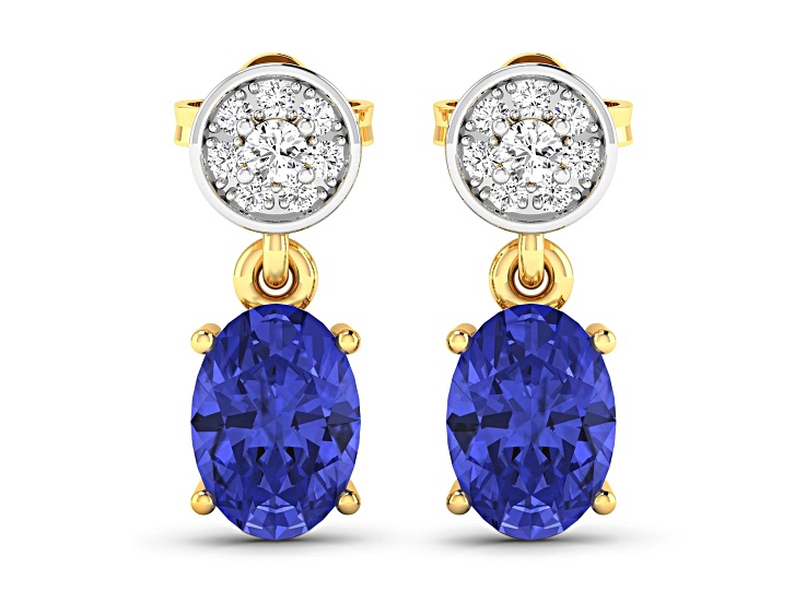 1.24ctw 14K Yellow Gold Tanzanite and White Diamond Halo Earrings