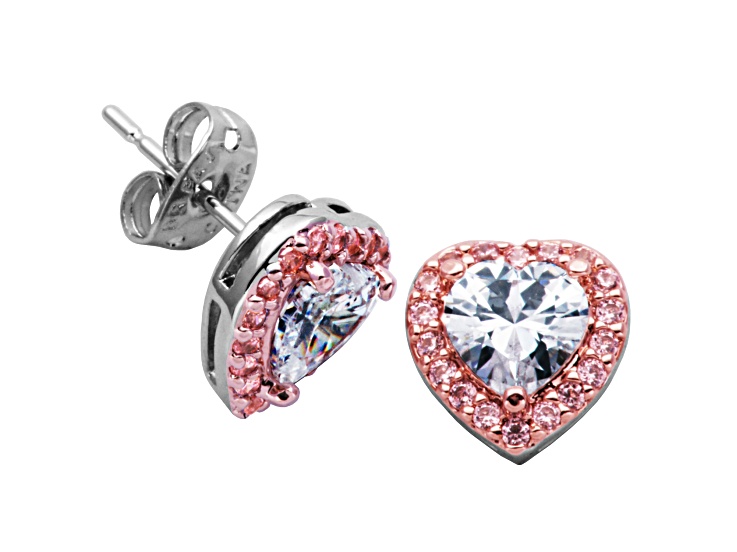 White and Pink Cubic Zirconia Two-tone Brass Earrings 3.64ctw