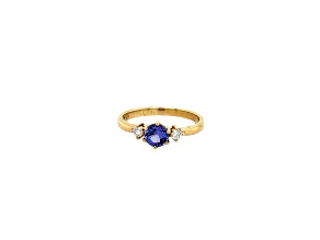 Tanzanite 5mm Round and White Diamond 18K Yellow Gold Ring