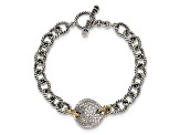 Sterling Silver with 14K Gold Over Sterling Silver Oxidized 0.035ct. Diamond 7.5-inch Link Bracelet