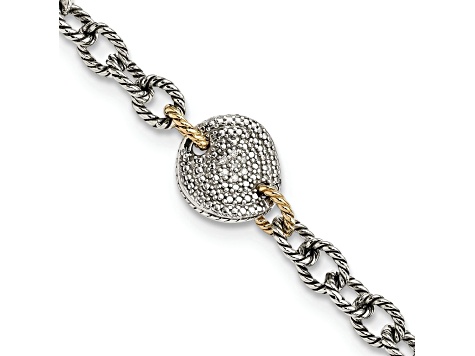 Sterling Silver with 14K Gold Over Sterling Silver Oxidized 0.035ct. Diamond 7.5-inch Link Bracelet