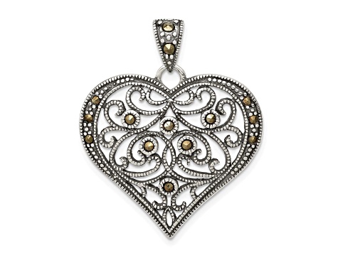 Sterling Silver Marcasite Heart Pendant