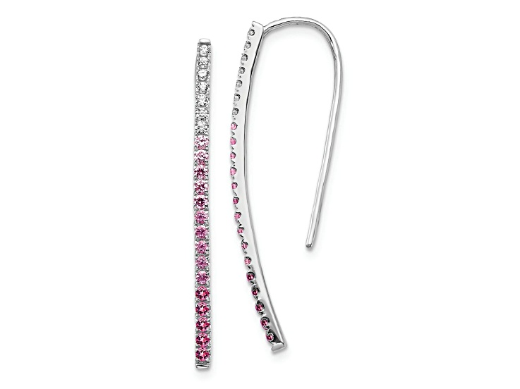 Rhodium Over 14K White Gold Diamond and Pink Sapphire Earrings