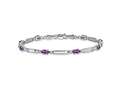 Rhodium Over 14k White Gold Amethyst and Diamond Bracelet