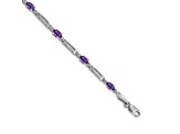 Rhodium Over 14k White Gold Amethyst and Diamond Bracelet