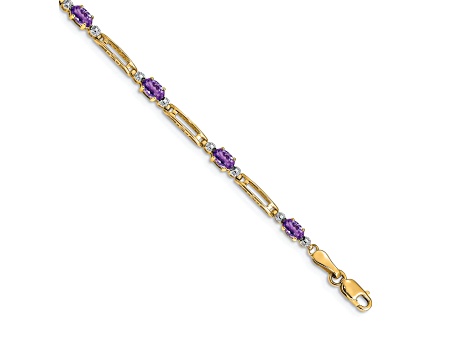 14k Yellow Gold and Rhodium Over 14k Yellow Gold Amethyst and Diamond Bracelet