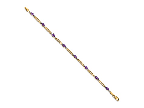 14k Yellow Gold and Rhodium Over 14k Yellow Gold Amethyst and Diamond Bracelet