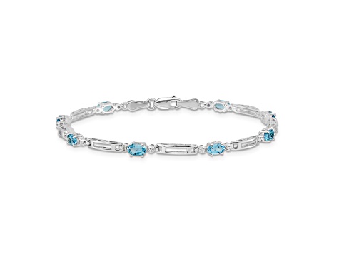 Rhodium Over 14k White Gold Blue Topaz and Diamond Bracelet