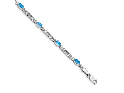 Rhodium Over 14k White Gold Blue Topaz and Diamond Bracelet