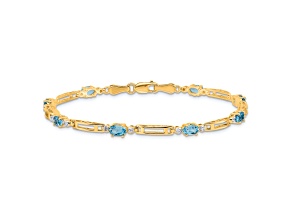 14k Yellow Gold and Rhodium Over 14k Yellow Gold Blue Topaz and Diamond Bracelet