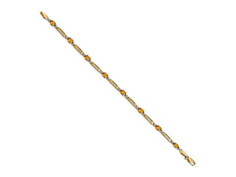 14k Yellow Gold and Rhodium Over 14k Yellow Gold Citrine and Diamond Bracelet