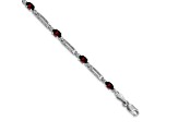 Rhodium Over 14k White Gold Garnet and Diamond Bracelet