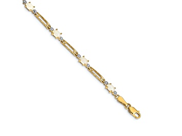 Picture of 14k Yellow Gold and Rhodium Over 14k Yellow Gold Opal and Diamond Bracelet