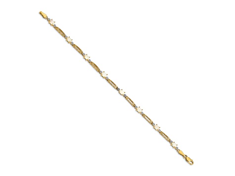 14k Yellow Gold and Rhodium Over 14k Yellow Gold Opal and Diamond Bracelet