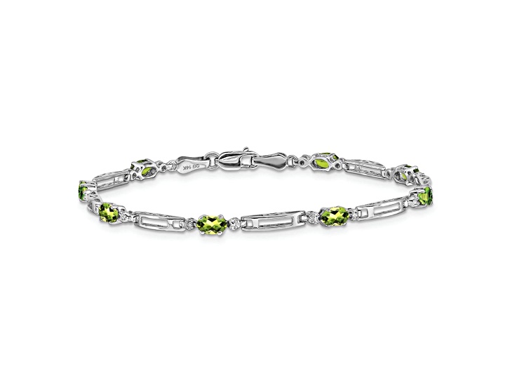 Rhodium Over 14k White Gold Peridot and Diamond Bracelet