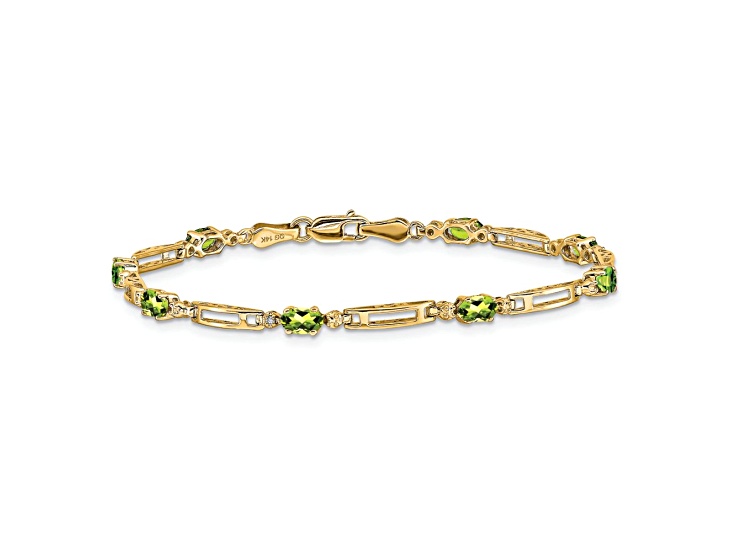 14k Yellow Gold and Rhodium Over 14k Yellow Gold Peridot and Diamond Bracelet