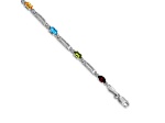 Rhodium Over 14k White Gold Multi-gemstone and Diamond Rainbow Bracelet