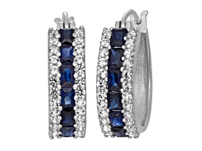 Lab Created Blue Sapphire Sterling Silver Hoop Earrings 1.68ctw
